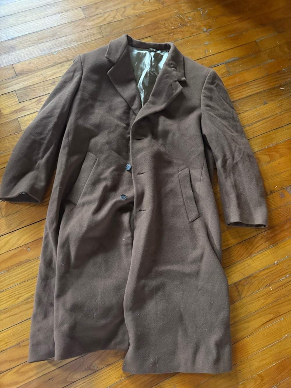 Ralph Lauren Men's Brown Wool Overcoat - Classic Single-Breasted Jacket VTG